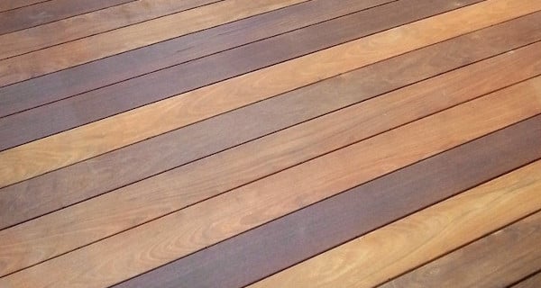 This section of an Ipe Deck shows the color variation, from board to board.