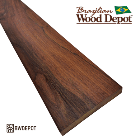 Close-up of Ipe Hardwood Decking 1×6 board showing grain and natural chocolate tone.