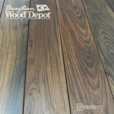 Close-up of Ipe 5/4×6 Brazilian Hardwood Decking Boards with Natural Grain Variation
