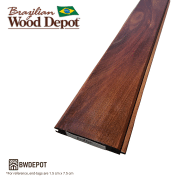 Close-up angled shot of Ipe 1×6 V-Groove tongue and groove board showing the beveled edge profile and rich hardwood grain.