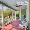 Traditional covered Southern porch finished with Cumaru tongue and groove flooring in warm multi-tone hues.