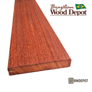 Close-up angled view of a Cumaru 5/4×6 grooved one side decking board from Brazilian Wood Depot.