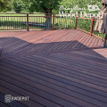 Diagonal Cumaru deck pattern built using grooved boards for hidden fasteners