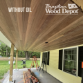 5 1 120x120 Brown Balau tongue and groove hardwood porch ceiling before maintenance oil, displaying its naturally weathered appearance.