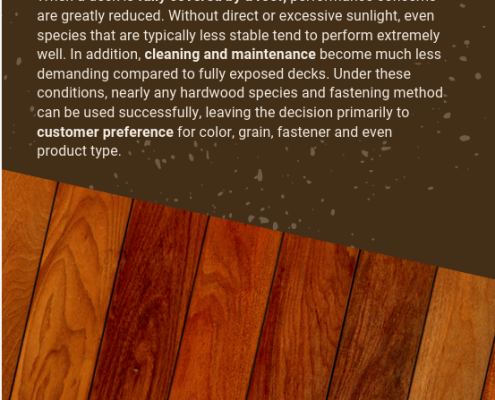 BWDepot Decking Wizard Report – Covered Deck Performance Analysis BWDepot Decking Wizard report analysis page explaining performance of fully covered hardwood decks with Brazilian hardwood background image