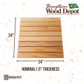 Garapa Deck Tiles size graphic showing 24x24 inches and nominal 1.5-inch thickness