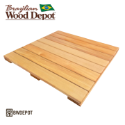 Garapa Deck Tiles 24x24 shown on white background; smooth Garapa decking hardwood deck tile