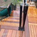 Transition detail showing Garapa Deck Tiles next to Ipe stair treads and Ipe border; hardwood deck with drainage system
