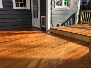 Garapa 1x6 decking surface installed with evenly spaced stainless steel screws