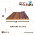 Ipe deck tile dimensions showing 24x24 size and 1.5 inch thickness