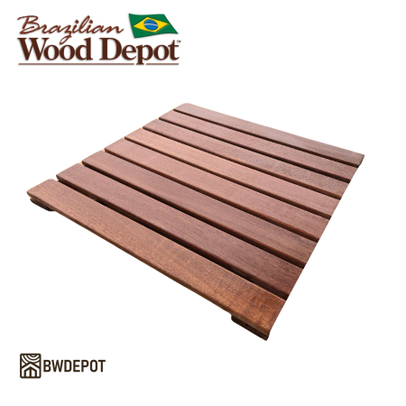 Red Balau Deck Tiles shown at angle; 24x24 hardwood deck tiles with smooth surface