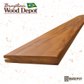 Angled view of garapa wood decking 1x6 board with single grooved edge for hidden clip fastening