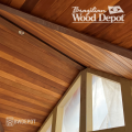 Garapa tongue and groove ceiling installed in covered patio showing warm golden garapa soffit boards