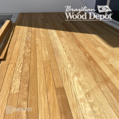 Garapa decking installed in natural unfinished condition