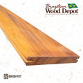 Grooved Garapa decking board highlighting smooth surface and hidden fastener edges
