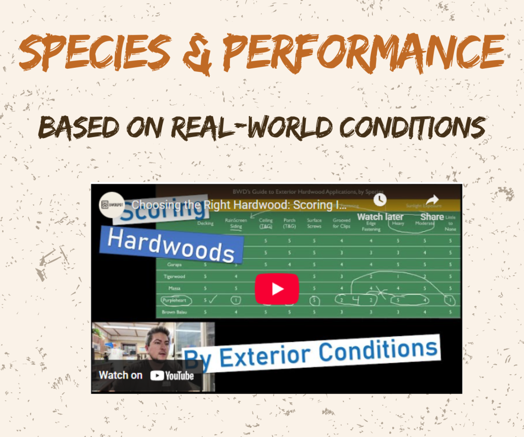 Brazilian hardwood species performance chart based on real-world exterior conditions