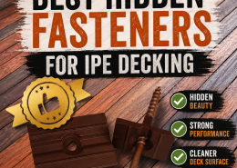 Hidden fasteners and deck clips for Ipe decking displayed on a premium Brazilian hardwood deck surface.