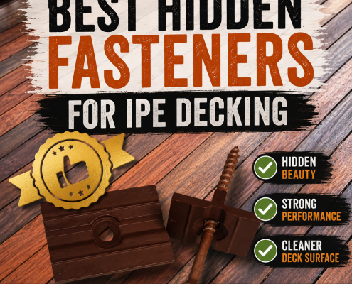 Hidden fasteners and deck clips for Ipe decking displayed on a premium Brazilian hardwood deck surface.