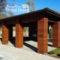 Exterior pavilion finished with Massaranduba RainScreen Siding from Brazilian Wood Depot featuring rich reddish-brown hardwood cladding.