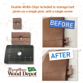 Double-width BWD Hidden Deck Clip compared to a standard clip for grooved Ipe decking butt joints.