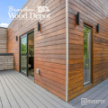 Ipe rain-screen siding installed with anodized aluminum outside corner trim.