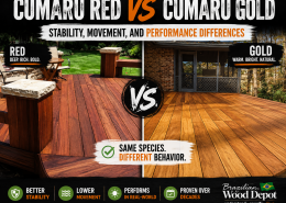 Cumaru Red vs Cumaru Gold decking comparison showing color, stability, movement, and real-world performance differences.